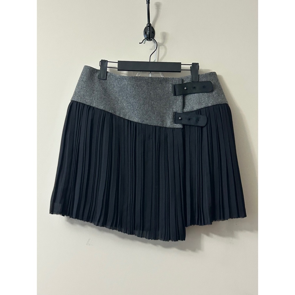 Rag & Bone Grey Black Pleated Mixed Media Buckle Mini Skirt Size 12